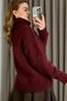 Women's Turtleneck Shoulder Detailed Knitwear Sweater Claret Red - 4