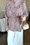 Plaid Ruffled Waist Tie Shirt - 4