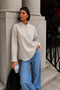 Women's High Collar Buttoned Linen Look Long Sleeve Oversize Shirt - 3