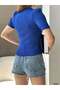 Cobalt Blue Watermelon Sleeve V-Neck Front Gathered Knitwear Blouse Tr0295 - 2