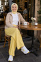 Women's Elastic Waist Strawberry Fabric Yellow Casual Trousers - 5