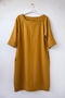 Mustard Color Boat Neck 3/4 Sleeve Pocket Casual 100% Linen Woven Dress 102 61 - 8