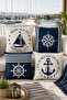 Navy Blue White Sailor Marine Set of 4 Decorative Throw Pillow Covers 43X43 cm - 4