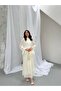 Women's Gathered Detailed Cuff Belted Yoryo Fabric Invitation Wedding Graduation Evening Dress - 3