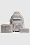 -1396 Set of 3 Children's Primary School Middle School Bag with Pen Holder and Lunch Bag Backpack Gray - 2
