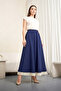 Elastic Waist Lace Pocketed Poplin Skirt - Navy Blue