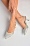 Y676198104 Silver Fabric Stone Low Heeled Women's Evening Dress Shoes