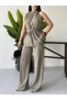 Halter Neck Belted Waist Palazzo Trousers Double Set for Women - 6