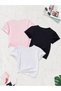 Printed Black - White - Pink 3-Piece Children's T-Shirt 100% Cotton Short Sleeve Knitted Crew Neck - 2