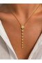 Women's Gold Color Star Y Necklace with Zircon Stone Detail, Stylish Minimal Steel Chain Necklace - 2