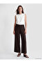 Brown Wide Leg Women's Trousers with Elastic Waist - 6