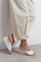 Allison Beige Rustic Patterned Wedge Heeled Women's Slippers - 8