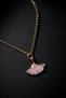Women's Gold Color Pink Stone Ginkgo Leaf Necklace - 4