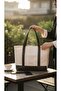 Crude Leather Detailed Canvas Hand and Shoulder Bag