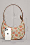 Rosalie Floral Patterned Women's Shoulder Bag with Brown Strap and Zipper Canvas Bag 242 - 3