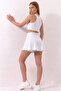 White High Waist Double Layer Mini Skirt Tennis Skirt and Zipper Bustier Crop Set - 3