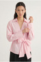 Women's Double-Breasted Tie-Down Striped Shirt Ru-1089 - 4