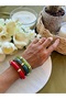 Red Marble Patterned Gold Beaded Acrylic Elastic Bracelet - 2