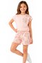 Girl's Floral Patterned Sweatshirt over the Shoulder, Short Model, Elastic Waist Shorts, Pocketed, Elastic Waist, Powder Color Shorts Set - 2