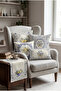 Majolika Lemon Flower Pattern Navy Blue Beige Gray 4 Throw Pillow Covers 1 Runner 5-Piece Set Throw Pillow Cover Set. Table Set Double-Sided Throw Pillow Cover Digital Printing - 5