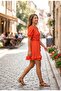 V-Neck Chiffon Mini Dress with Flounces and Gathered Sleeves - 2