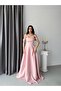 Powder Low Sleeve Stone Embellished Underwire Long Evening Dress - 3