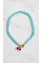 Turquoise Glass Beads and Red Cherry Charm Detailed Gold Locking Necklace - 4