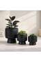 Max Stoneware Striped Pedestal Planter 17x17x16cm - Black - 3