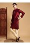 Mens Maroon Self Design Jacquard Silk Kurta Set - 3