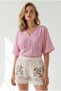 Women's Pink Boho Lace Detailed Flam Cotton Blouse Blz-19003370 - 4