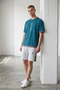 Men's Petrol Blue Vertical Printed Oversize T-Shirt Shorts