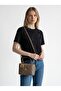 Khaki Faux Leather Diamond Patterned Mini Gold Buckle Chain Strap and Short Handle Bag - 3