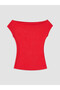 Lcw Vision Red Boat Neck Women's Ribbed T-Shirt - 5