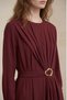 Modal Tensel Fabric Draped Belt Detailed Buckle Long Dress for Women - 3