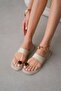 Vensia Flat Sole Women's Slippers with Accessory Detail on the Flip-Flop - Ecru - 3
