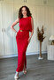 Shoulder Draped Slit Midi Red Dress with Gold Accessories - 3