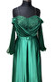 Sequin Bustier Balloon Sleeve Satin Evening Dress - 3