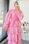 Premium Design Layered Guipure Imported Tulle Dress – Pink - 3