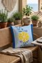 Lemon Slice and Flower Pattern Decorative Throw Pillow Cover 43X43 cm Double Sided with Blue Border 1 Piece - 6