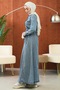 Blue Waist-Tie Snap Button Denim Dress - 5