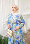 Cobalt Blue Skirt Layered Floral Patterned Dress - 3