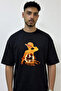 تي شيرت أسود كبير الحجم مطبوع بتصميم لوفي ون بيس