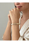 Women's Cream Beige Pipe Beaded Gold Yellow Detailed Flexible Cuff Model Bracelet