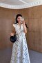 Chain Embroidered Natural Navy Blue Dress - 2