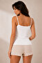 Women's 100% Cotton Openwork & Lace Detailed Basic Tank Top with String Straps - 3