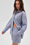 Liya Women's Oversize 100% Cotton Shorts and Shirt Blue Striped Top and Bottom Set