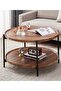 Multifunctional Double-Layer Living Room Sofa Round Table Side Table Walnut Color Waterproof Panel 80*80*50CM - 2