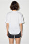 Women's White Glittery Stone Text Printed Crew Neck Oversize Basic T-Shirt 2244 60286376 - 6