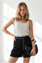 Women's Black Ring Accessory Striped Muslin Bell Blouse Blz-19002958 - 2