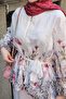 Women's Inner Lined Floral and Leaf Patterned Waist Tie Tulle Set White - 5